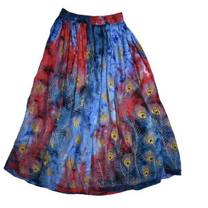 Vintage Festival Bohemian Skirt Peacock Tie Dye Fits Medium